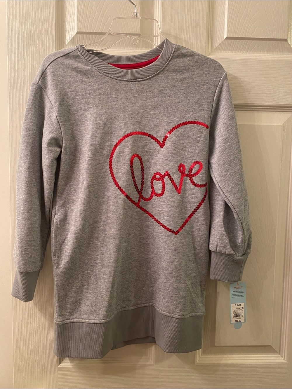 Cat & Jack Grey Sweatshirt Dress with Red Heart 'Love'